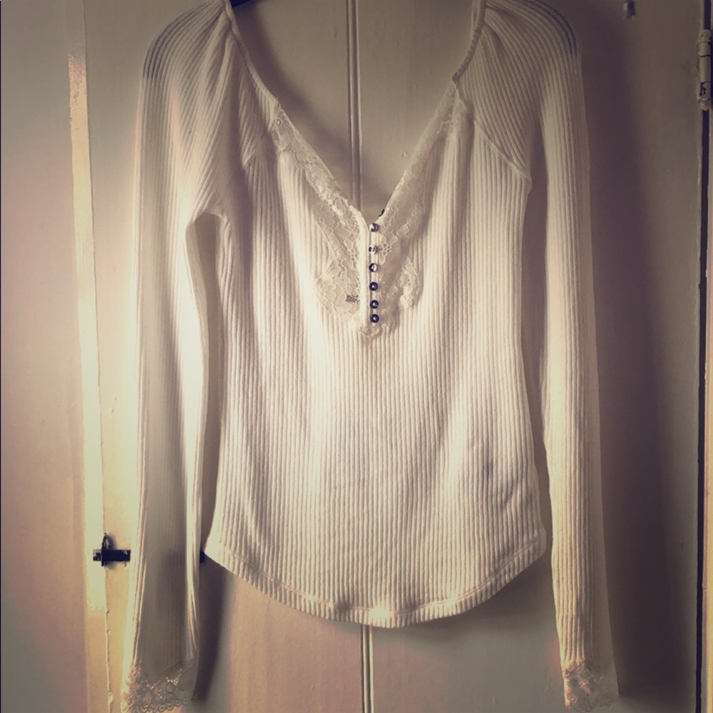 Brand new Free people white top with lace accent
